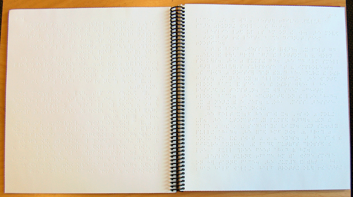 Image of opened braille book. Click on image to enlarge.